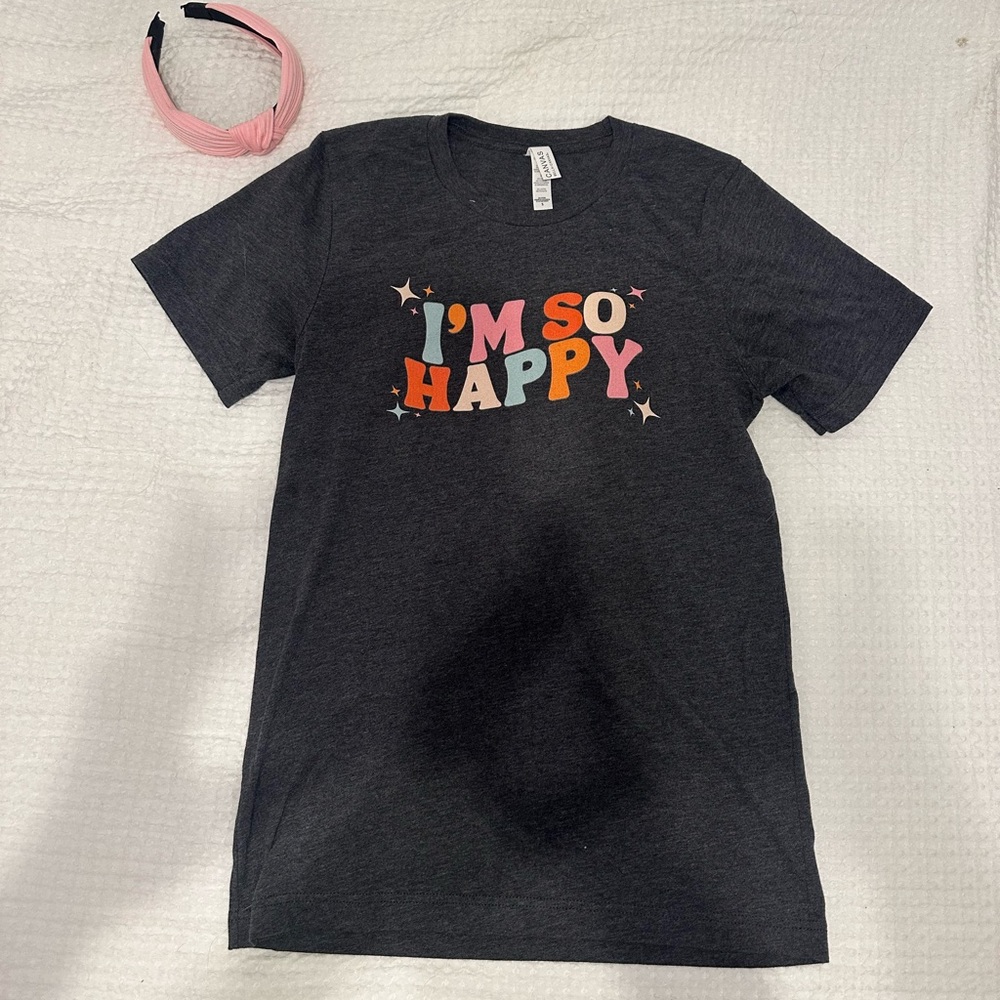 Ms Rachel — ' I'm So Happy Graphic T-Shirt with pink headband - gray